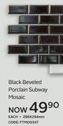 Black Beveled Porcelain Subway Mosaic 288x294mm-Each