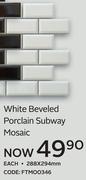 White Beveled Porcelain Subway Mosaic 288x294mm-Each