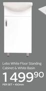 Lebo White Floor Standing Cabinet & White Basin 450mm-Per Set