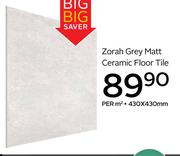Zorah Grey Matt Ceramic Floor Tile-430 x 430mm Per Sqm