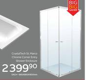 Crystal Tech St.Marco Chrome Corner Entry Shower Enclosure-885 x 885 x 1850mm Each