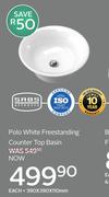 Polo White Freestanding Counter Top Basin-390 x 390 x 110mm Each