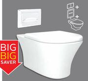 Diplomat White Eco Wall Hung Toilet Pan With Torino 80 Concealed Cistern & River White Flush Plate