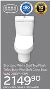 Shortland White Dual Top Flush Toilet Suite With Soft Close Seat-Each