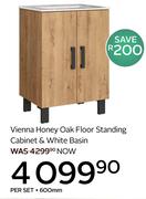 Vienna Honey Oak Floor Standing Cabinet & White Basin 600mm-Per Set