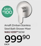 Amalfi Zimbani Stainless Steel Bath Shower Mixer-Each