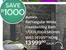 Aurora Rectangular White Freestanding Bath-1700 x 700 x 580mm Each