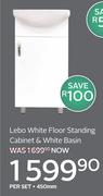 Lebo White Floor Standing Cabinet & White Basin 450mm-Per Set