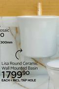 Lisa Round Ceramic Wall Mounted Basin-Each