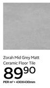 Zorah Mid Grey Matt Ceramic Floor Tile-430 x 430mm Per Sqm