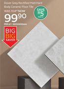 Dover Grey Rectified Matt Hard Body Ceramic Floor Tile-600 x 600mm Per Sqm