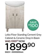 Lebo Floor Standing Cement Grey Cabinet & Ceramic Drop In Basin 450 x 600mm