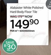 Alabaster White Polished Hard Body Floor Tile 600 x 600mm-Per Sqm