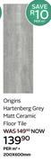 Origins Hartenberg Grey Matt Ceramic Floor Tile 200 x 600mm-Per Sqm