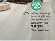 Nu Vinyl Aspen Light Brown Vinyl Flooring Click System 5mm 183 x 1220mm-Per Sqm