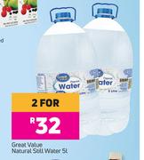 Great Value Natural Still Water-For 2 x 5Ltr