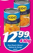 Koo Peach Slices/Halves In Syrup-410g Each