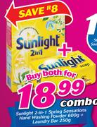 Sunlight 2 In 1 Spring Sensation Hand Washing Powder 600g + Laundry Bar 250g Combo