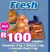 Potatoes 4kg + Onions 3kg + Carrots Pack 3kg Combo-For All