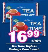 Tea Time Tagless Teabags Pouch-100's Pack Each