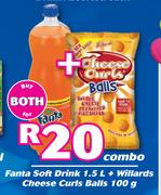 Fanta Soft Drink 1.5Ltr + Willards Cheese Curls Balls 100g-For Both