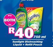 Sunlight Dishwashing Liquid + Refill Pouch-750ml For Both