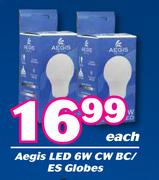 Aegis LED 6W CW BC/ ES Globes-Each
