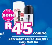 Coty Body Lotion 400ml + Coty Roll On-Combo