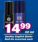 Yardley English Blazer Roll On Assorted-50ml Each