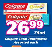 Colgate Total Toothpaste Assorted-75ml Each