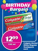 Colgate Herbal White/Regular Toothpaste-100ml Each