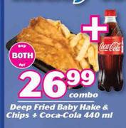 Deep Fried Baby Hake & Chips + Coca Cola 440ml Combo-For Both