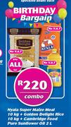 Nyala Super Maize Meal 10kg+Golden Delight Rice 10kg+Cambridge Food Pure Sunflower Oil 2Ltr Combo