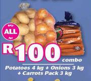Potatoes 4kg + Onions 3kg + Carrots Pack 3kg Combo-For All