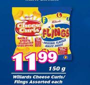 Willards Cheese Curls/ Flings Assorted-150g Each