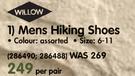 Willow Mens Hiking Shoes-Per Pair