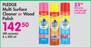 Pledge Multi Surface Cleaner Or Wood Polish (All Variants)-6 x 300ml
