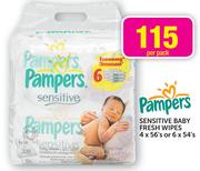 Pampers Sensitive Baby Fresh Wipes 4x56's Or 6x54's-Per Pack