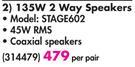 JBL 135W 2 Way Speakers STAGE602-Per Pair