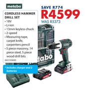 Metabo Cordless Hammer Drill Set Includes Charger & 2 Batteries 602103600