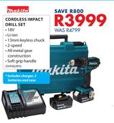 Makita 18V Cordless Impact Drill Set Includes Charger, 2 Batteries & Case DHP482RFE