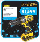 Stanley Cordless Hammer Drill Including Charger & 2 Batteries STASTDC18LHBK