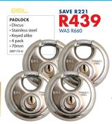 BBL Padlock 4 Pack-70mm