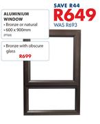 Aluminium Window (Bronze With Obscure Glass)-600 x 900mm