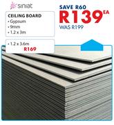 Siniat Gypsum 9mm Ceiling Board 1.2 x 3.6m-Each