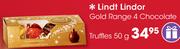 Lindt Lindor Gold Range 4 Chocolate Truffles-50g