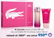 Lacoste Touch Of Pink Gift Set: Eau De Toilette 90ml & Body Lotion 150ml