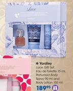 Yardley Lace Gift Set:Eau De Toilette-15ml,Perfumed Body Spray-90ml & Body Lotion-150ml