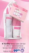Yardley White Satin Gift Set:2x90ml Perfumed Body Sprays, Hand Cream-75ml & Roll On-50ml