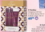 Yardley Gorgeous Gift Set:Body Sprays-2x90ml & Body Lotion-150ml